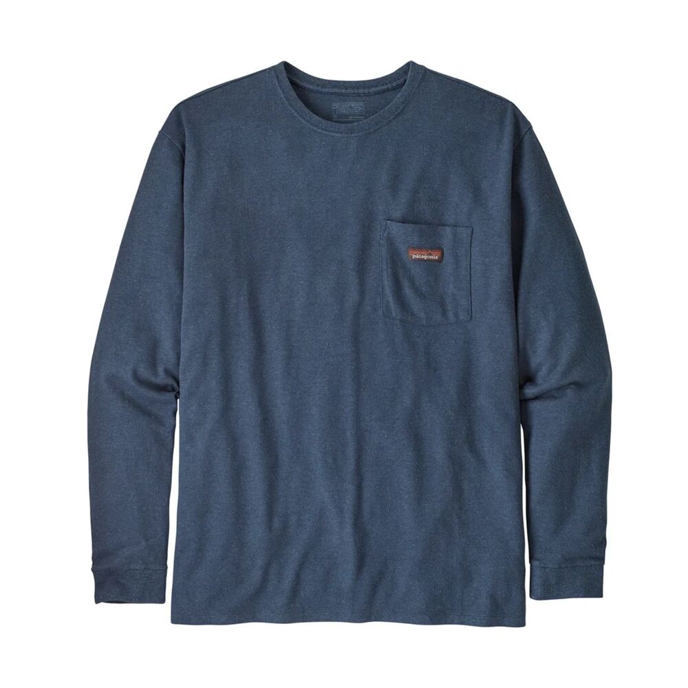 Patagonia Blue Long Sleeve Work Pocket T-Shirt w/ Vintage Embroidered Logo Sz L